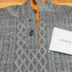 ... Men’s Grey Knit Button Mock Neck Sweater